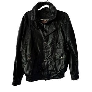 Harley Davidson Leather Jacket Men Small Black Biker Motorcycle Pocket Flaw
